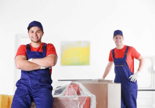 Local movers carrying household items through a Brixton terrace home