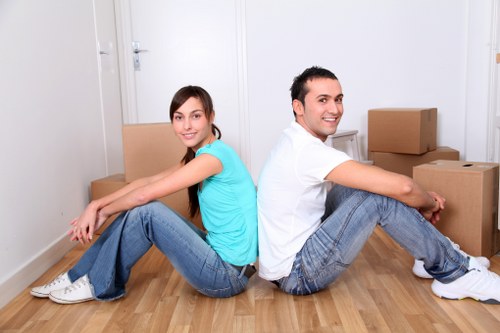 Packed furniture and boxes ready for local van transport