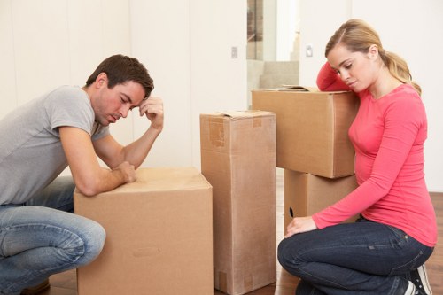 Packed boxes and furniture ready for a local move in Brixton